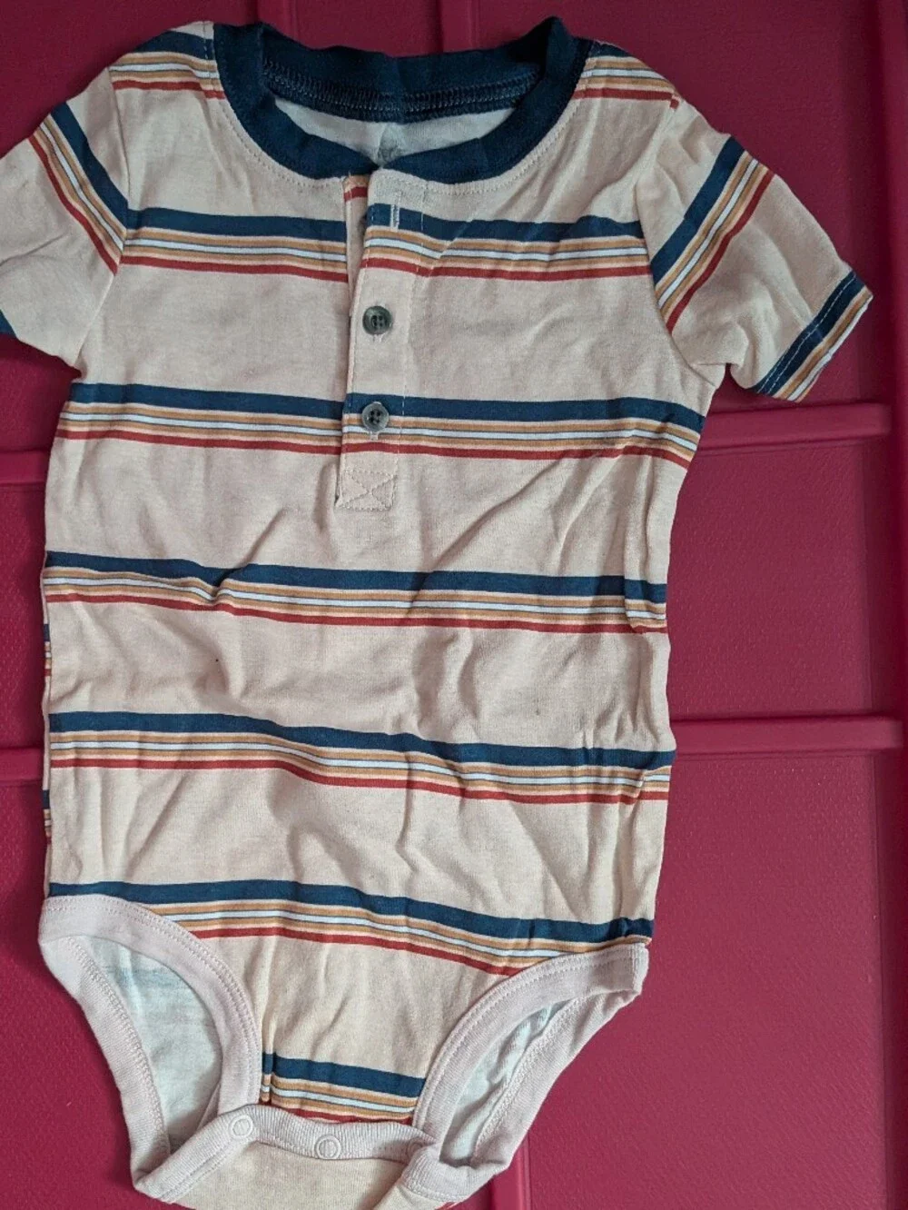 Carter's Navy, Red & Orange Striped Henley Tee